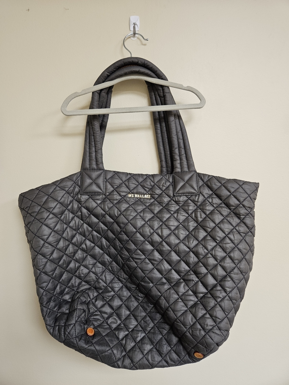 MZ Wallace Metro Quilted Charcoal Gray Nylon Tote Purse Travel Minimalist Medium - Picture 2 of 15